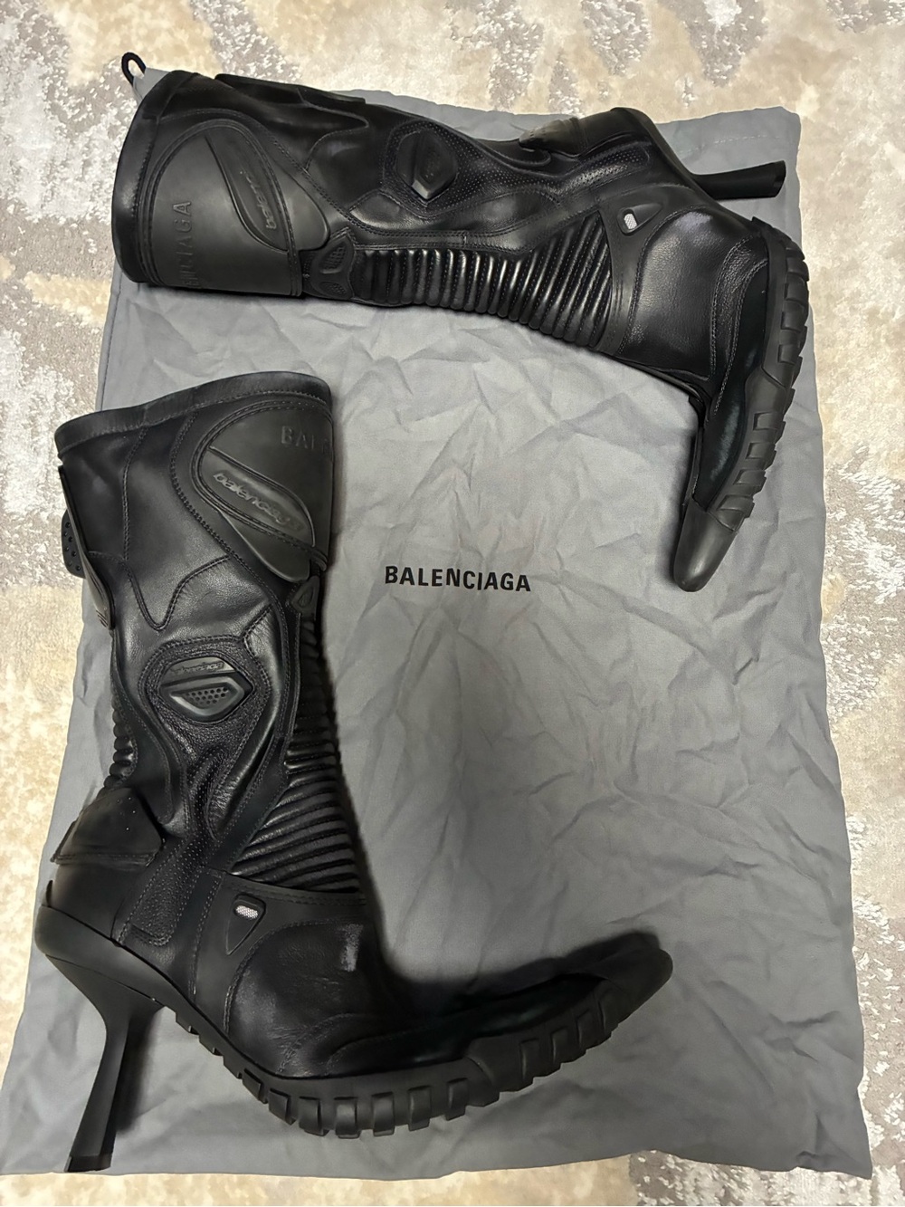 Balenciaga Black Leather Moto Heeled Boots